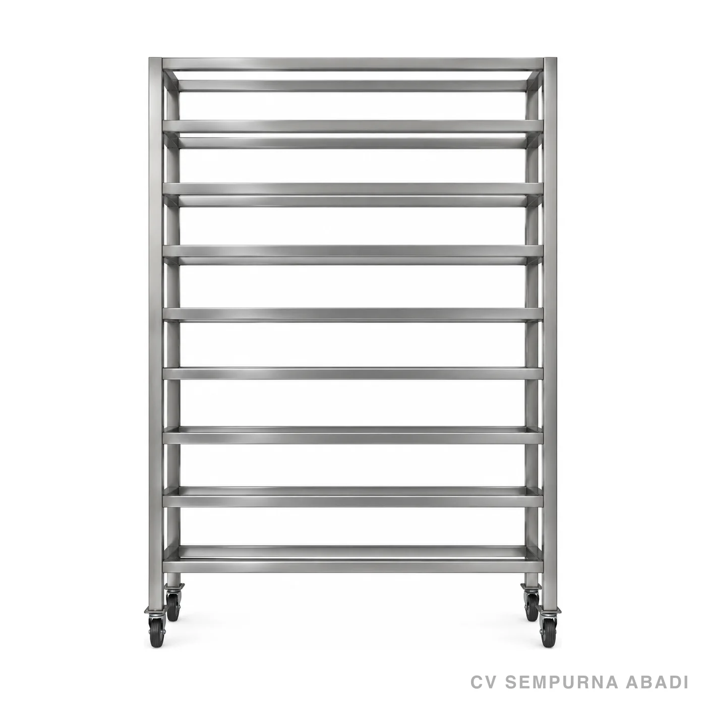 Rak trolley ABF, tampak depan dengan roda swivel